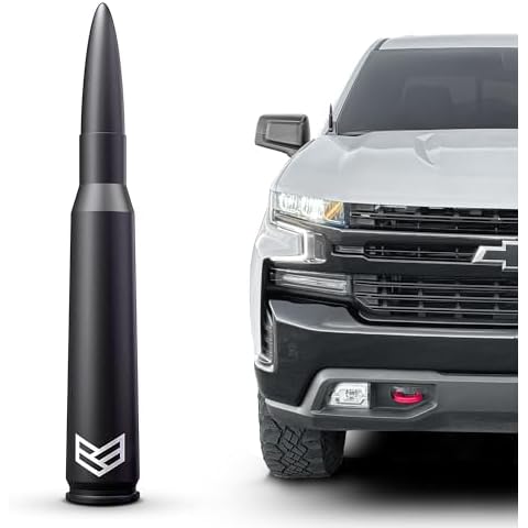RONIN FACTORY Bullet Antenna Chevy Silverado & GMC Sierra Trucks - 50 Cal Truck Antenna Accessories - Anti Theft - Carwash Safe - Short Replacement Antenna Cover