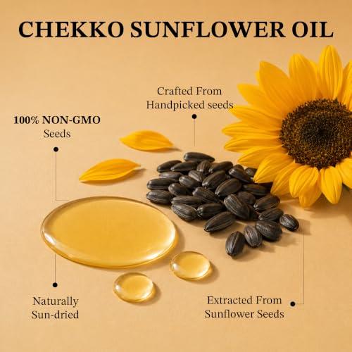Image of Chekko Cold Pressed Sunflower Oil 1 Litre | Wood Pressed Sunflower Oil | Pure Unrefined Edible Cooking Oil | Rich in Vitamin E & Natural Oil for Cooking, Frying, Deep Fry, Sauteing & Daily Indian Cooking