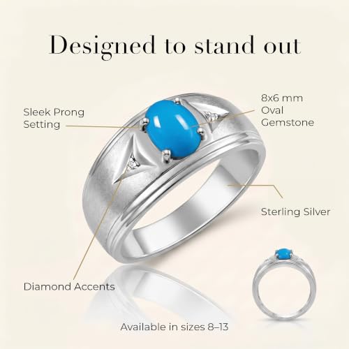 Image of Rylos Men's Rings Classic Design 8X6MM Oval Gemstone & Sparkling Diamond Ring - Color Stone Birthstone Rings for Men, Sterling Silver Rings in Sizes 8-13. Elevate Your Style with Timeless Elegance!