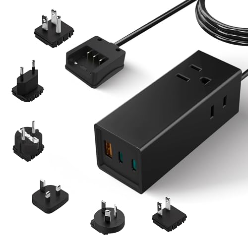 Ceptics 65W World Travel Adapter 3 USB Ports PD 3.0 Ultra Compact Charger 2 US Outlets [GaN Tech], Quick Type C, Charge Laptops, Cellphones in Europe, Asia, Africa, America and More