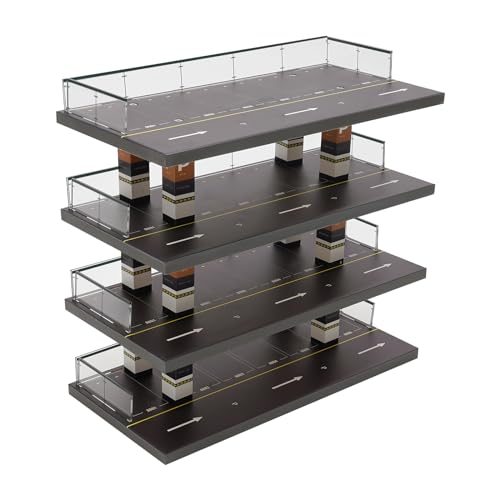 DEIGEHJRE Car Diorama Garage Display Case, 4-Story Diorama 1/64 Car Garage Model? Parking Display Scene Model, with Clear Parking Spaces, Exquisite Signs, Columns, and Driveways