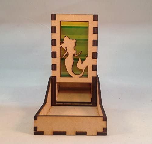 Mermaid Mini Dice Tower v1 Neon Yellow Acrylic Window Laser Cut MDF Unique Fast Shipping