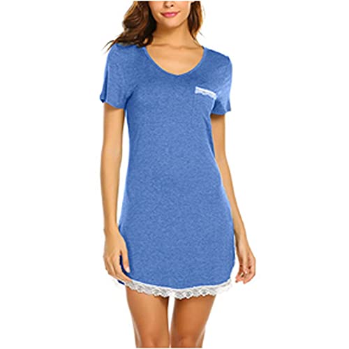 Robes de Nuit Rayon Spandex Solid Color Outdoor Girl Robe Encolure Carrée (Blue, XXL) Cover