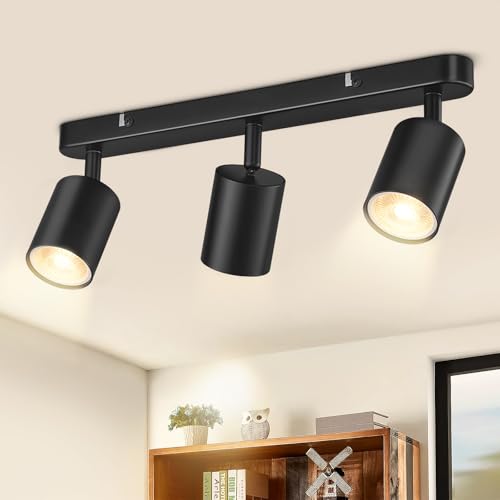 Plafonnier LED orientable à 3 spots GU10 noirs avec spots de plafond à double rotation