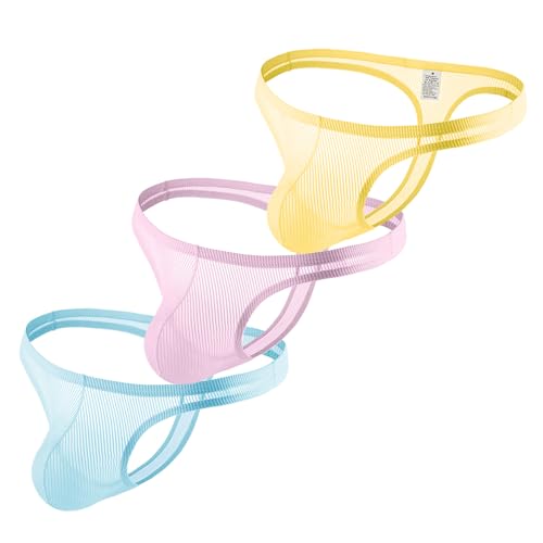 Men's Sexy Transprant G-String Thong Underwear Low Rise See Through Striped Panties