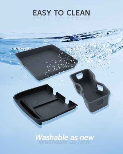 Image of CDEFG 3PCS for 2022-2025 2026 Rivian R1T / R1S Center Console Cup Holder Insert & Wireless Charing Pad & Center Console Armrest Organizer Tray Silicone Mat Accessories