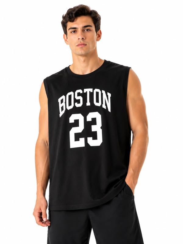 Image of O3e Boston 23 Men Sleeveless Gym Vest Tank Top | Cotton Blend Sports T-Shirt for Workout Running Training, Gym & Casual | Breathable Regular Fit Athletic Muscle Tee