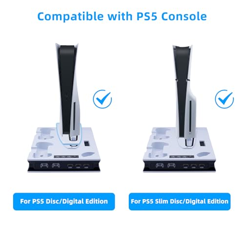 Mcbazel PS5 Slim Charging Station Fan 3-Speed Adjustable Multifunctional LED Cooling Charging Station Magnetic with Dual Charge Controller for Playstation 5/PS5 Slim UHD/Digital Edition-White - Afbeelding 5