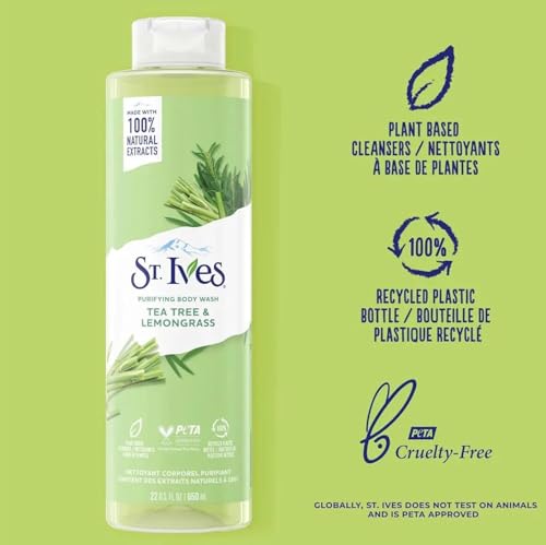Image of St Ives Tea Tree and Lemongrass Body Wash 650ml Purifying Body Cleanser with Natural Extracts Oil Control Paraben Free Plant Based Dermatologist Tested for Fresh Glowing Skin