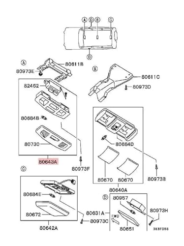 Lámpara de techo para consola de coche Lancer Montero Mb774960 5
