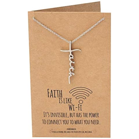 quan jewelry WiFi Faith Charm, Religious Jewelry, Virtual Thanksgiving Gift Ideas, Inspirational Jewelry with Greeting Card (Silver Tone) Cover