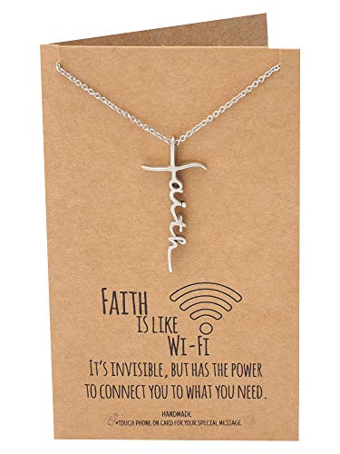 quan jewelry WiFi Faith Charm, Religious Jewelry, Virtual Thanksgiving Gift Ideas, Inspirational Jewelry with Greeting Card (Silver Tone)