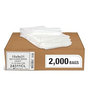 Aluf Plastics 16 Gallon Clear Trash Bags – (Huge 2000 Pack) – 24″ x 31″ – 1 MIL – Heavy Duty Industrial Liners Clear Garbage Bags for Recycling, Contractors, Storage, Outdoor