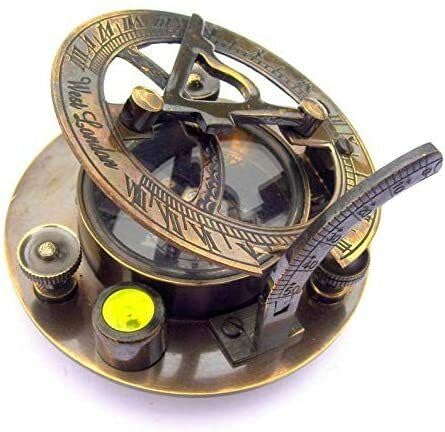 Brújula de Latón Náutico Antigua con Reloj de Sol de 3 Pulgadas Redonda miniatura 2