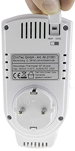 ChiliTec Thermostat Steckdose mit Temperaturregler Steckdosen-Thermostat für Heizung Ventilator Infrarotheizung Kühlgeräte 230V Schutzkontaktsteckdose Regler für Heizen Kühlen externer Geräte