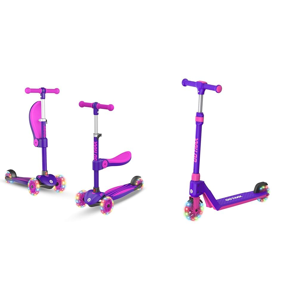 Gotrax KS1 Kids Kick Scooter, LED Lighted Wheels and 3 Adjustable Height Handlebars, Lean-to-Steer & Widen Anti-Slip Deck, 3 Wheel Scooter for Boys & Girls Ages 2-8 and up to 100 Lbs