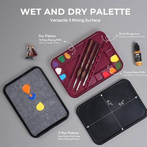Image of Nicpro All-In-One Miniature Painting Kit with 72 Model Paints & Wet Palette | Stay Wet Palette, Magnetic Painting Handle, 25PCS Detail Paint Brushes Drybrush with Bag, Sponges, Pallet Paper, Brush Holder