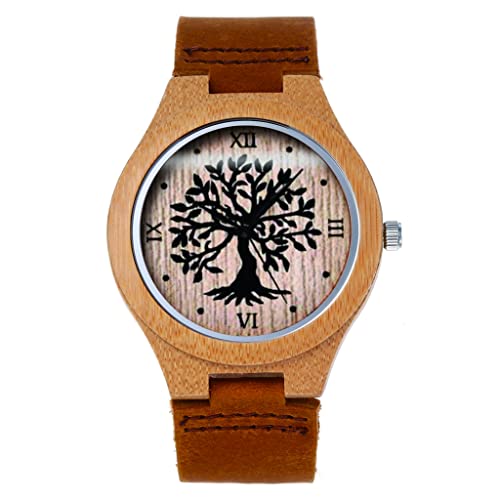 Montre bois Viking WYPAN anti-irritation avec bracelet cuir et cadran quartz Yggdrasil
