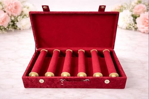 Image of Bangle Box for Women 6 Rod | Bridal Chura Organizer Box with Detachable Rods | Velvet Jewellery Storage Box with Magnetic Lock & Handle | Bangles Holder Case for Jewellery Storage