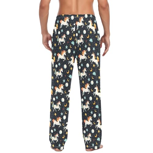 Mens Cotton Pajama Pants Sleep Lounge Pj Bottoms Sleepwear with Pockets Drawstring S Unicorn Yellow Star3