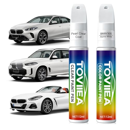 Toviiea Alpine White(300) Touch Up Paint Compatible with BMW 2-In-1 Car Scratch Remover Pen Car Paint Scratch Repair Kit for Scratches Chips & Nicks 2-PCS SET