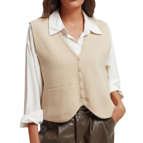 Image of Wowcarbazole Women's Cropped Sweater Vest Sleeveless V Neck Button Down Casual Knit Cardigan Vest Trendy Knitted Tank Tops