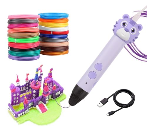 Image of Magicwand 3D Printing Pen with Silicone Tiger Head &【3 Metre Each 3 Filaments & 10 Metre Each 3 Filaments Extra】【Pack of 1】