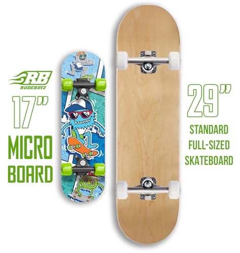 Image of Rude Boyz 17 inch Micro Complete Skateboard | Maple Wood | ABEC 7 Bearings | Double Kick Concave Deck | Kids Skateboard, Ideal Toddler Cruiser Ages 2-5