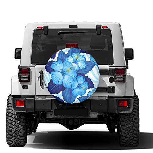 Image of Delerain Blue Hibiscus Flowers Spare Tire Covers Waterproof Dust-Proof Spare Wheel Cover Universal Fit for Jeep, Trailer, RV, SUV, Truck and Many Vehicle (17 Inch for Diameter 31 inch-33 inch)