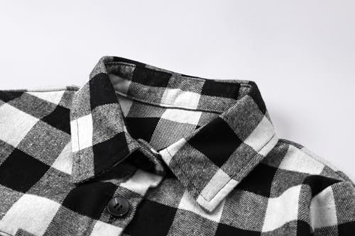 Image of SANGTREE Women and Girls Oversized Flannel Plaid Shirt Mid-Length Casual Button Down Shirt with Pockets