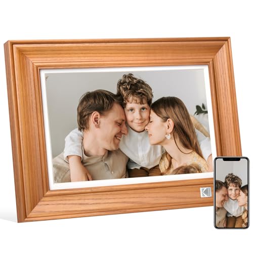 KODAK Digital Photo Frame WiFi Digital Picture Frame 10.1 Inch, FHD 1920×1200 IPS Touchscreen, Wooden Smart Electronic Picture Frame with 32GB Memory, Share Photo, Video and Music with Family via App