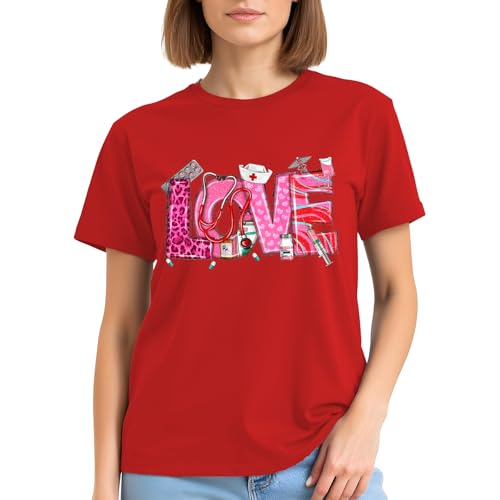 Image of 4th of July Nurse Bow Shirts Women-Cute Patriotic Nurse Bow Short Sleeve American Flag Bowknot Tee Tops