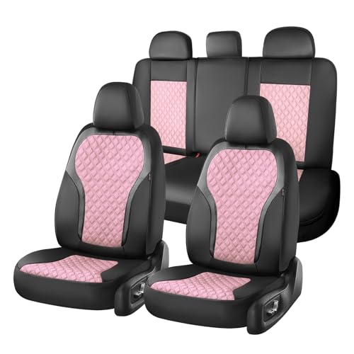 Image of Coverado Car Seat Cover 5 Seats, Leather Seat Covers Full Set, Durable Waterproof Car Seat Protectors, Black and Pink Seat Cover, Spill-Proof Automotive Seat Covers Universal Fit for Most Cars Trucks
