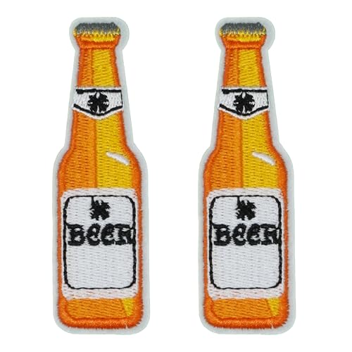 2 X Beer Bottle Patch – Embroidered Iron-On Alcohol Patch (8 x 2.6cm) for Jackets, Bags & Party Apparel
