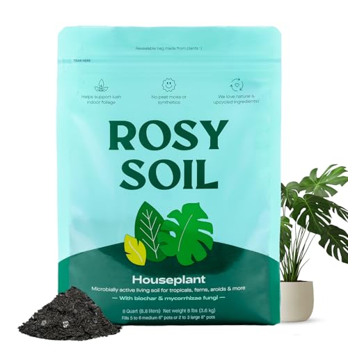 Image of Rosy Soil Houseplant Potting Soil, Organic Indoor Potting Mix, 8 Quarts | Biochar and Worm Castings, For Monstera, Pothos, Tropical Indoor Plants, Peat Free