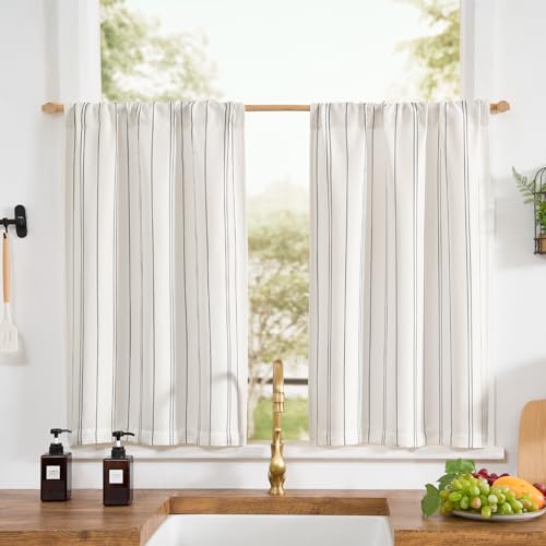 jinchan Linen Striped Tier Curtains for Kitchen Windows