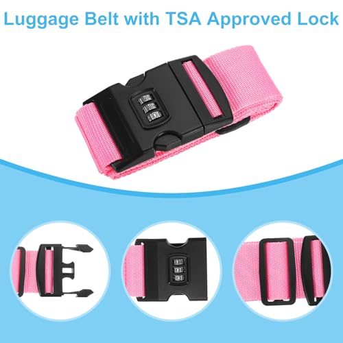 Image of PATIKIL Luggage Straps, 2 Pack Suitcase Straps Adjustable Luggage Belts Strap with Combination Lock for Luggage Suitcases Travel, Pink