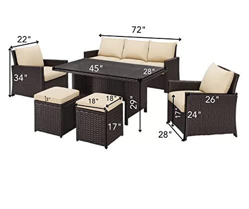 Image of DEVOKO Patio 7 Seater Sofa Set Outdoor Furniture Sectional All-Weather Wicker Rattan Sofa, Garden, Lawn, Pool, Backyard, Waterproof (Dark Brown & Cream)