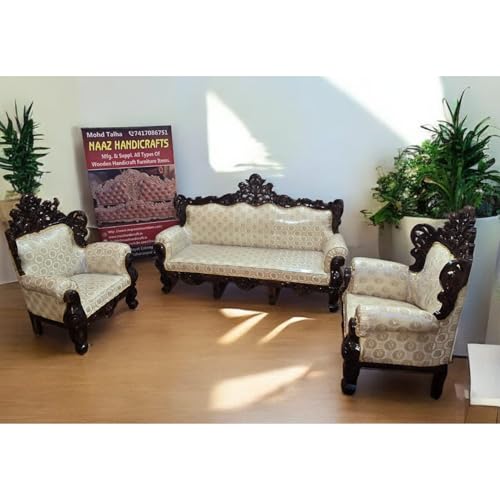 NAAZ HANDICRAFT Exquisite Rococo-Inspired Sofa Set Premium A+ Grade Solid Wood & Silk Fabric Upholstery for Living Room | Guestroom | Conference Room (5 Seater Floral Design)