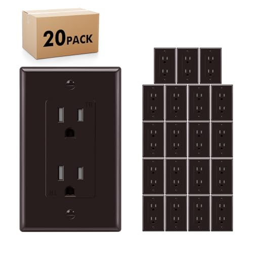 Micmi Decorator Receptacle Outlet, Tamper Resistant, Decorative Electrical Receptacle Outlet, 15Amp 125Volt, Grounding with Wall Plate UL Listed (20Pack, Brown, 15 Amp Outlet) 15 Amp Outlet