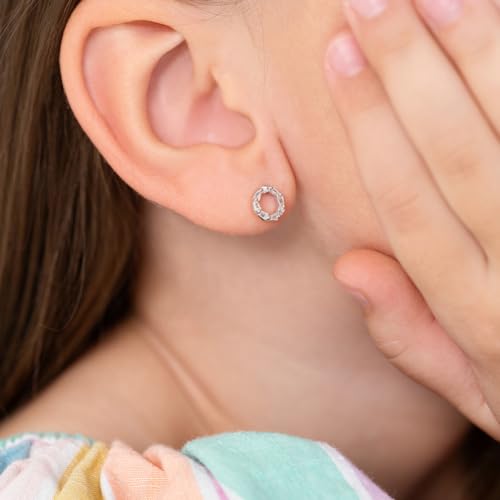 925 Sterling Silver Round Open Work Safety Screw Back Earrings With Baguette Cubic Zirconia Stones - Gleaming Round Earrings For Younger Girls3