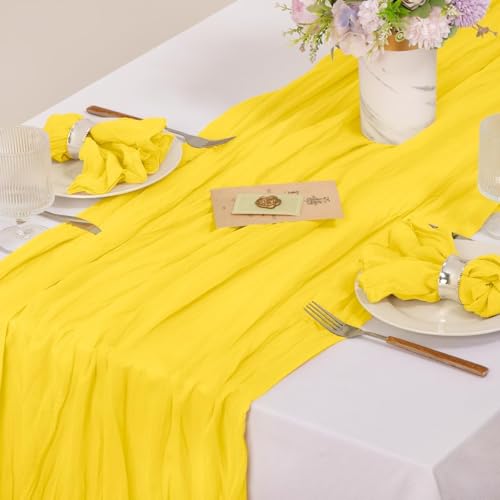 Image of MLMC 24 Pack Yellow Cheesecloth Napkins Washable Cloth Napkins 21 inchx21 inch Boho Reusable Dinner Napkins in Bulk for Back to School Bridal Baby Shower Events Table Decor