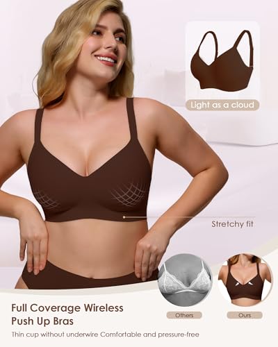 Image of As Fairy Womens Soft Comfortable No Underwire Bras V Neck Seamless Push Up Bralettes Full Coverage Tshirt Brassiere
