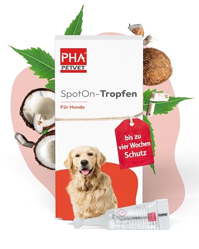 PHA Spot-On Tropfen für Hunde – Natürliches Mittel gegen Flöhe, Zecken & Milben mit Neemöl & Laurinsäure, Floh- & Zeckenschutz Hund, Flohmittel Hund bei Befall, 2 Kunststofftuben à 2 ml