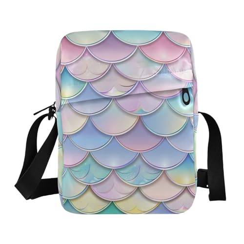 Crossbody Bag Macaron Mermaid Scale Messenger Bag for Women Men Purse Shoulder Bag Satchel Bag with Adjustable Strap 214B5416