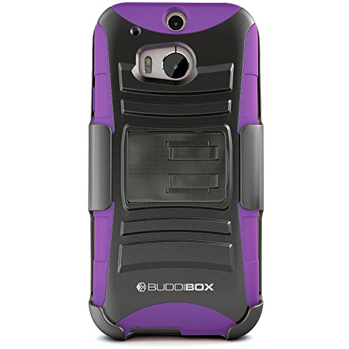 HTC One M8 Case, BUDDIBOX [HSeries] Heavy Duty Swivel Belt Clip Holster with Kickstand Maximal Protection Case for HTC One M8, (Purple)