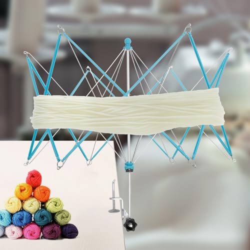 Eyoulife Wollhaspel Schirmform 55x42cm, Garnwickler Edelstahl Geräuscharm, Schirmhaspel für Wolle Einfach Montieren für Strickbegeisterte Veredelung Wolle, Garn (Blau)