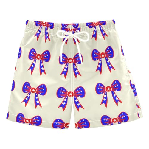 YANENDIE Boy Swim Trunks Independence Day Bows Summer Beach Quick Dry Swimsuit Bathing Suit, 2-8T