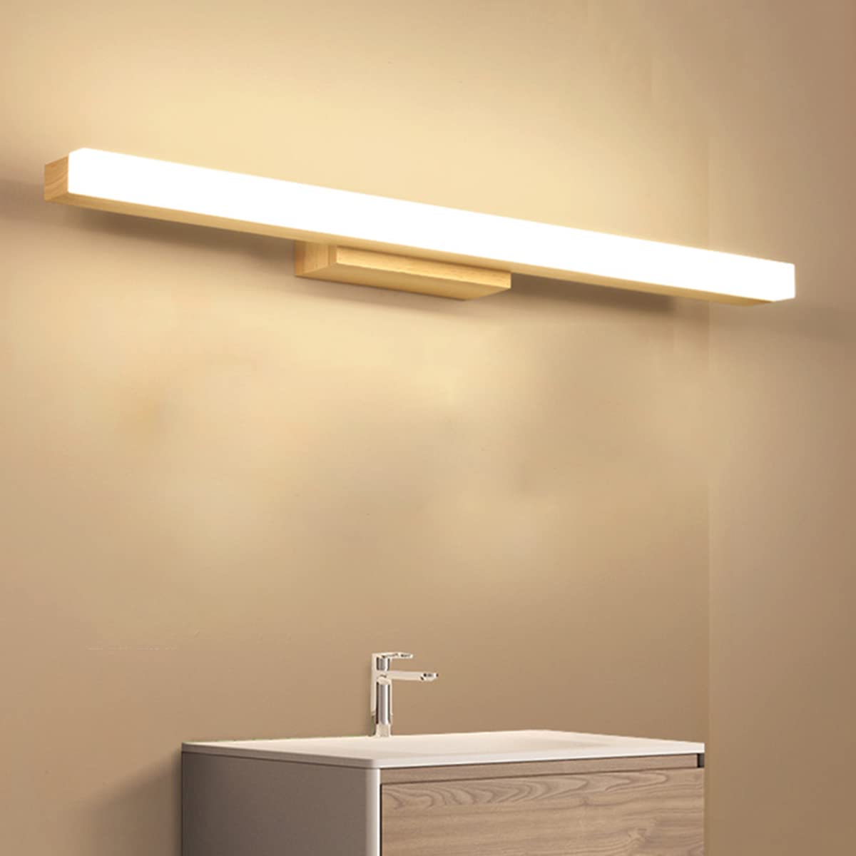 LED Spiegellampe Holz Wandleuchte 60cm Spiegelleuchte Innen Schminklampe Für Spiegel Wandmontage Badezimmer IP44 Wasserdicht Badlampe 4000K