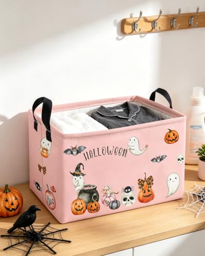 Image of Essme Rectangular Halloween Baskets,Ghost Storage Box,Cute Basket for Kids Room Decor, Book Bins,Shelf Basket.（Pink Ghost
